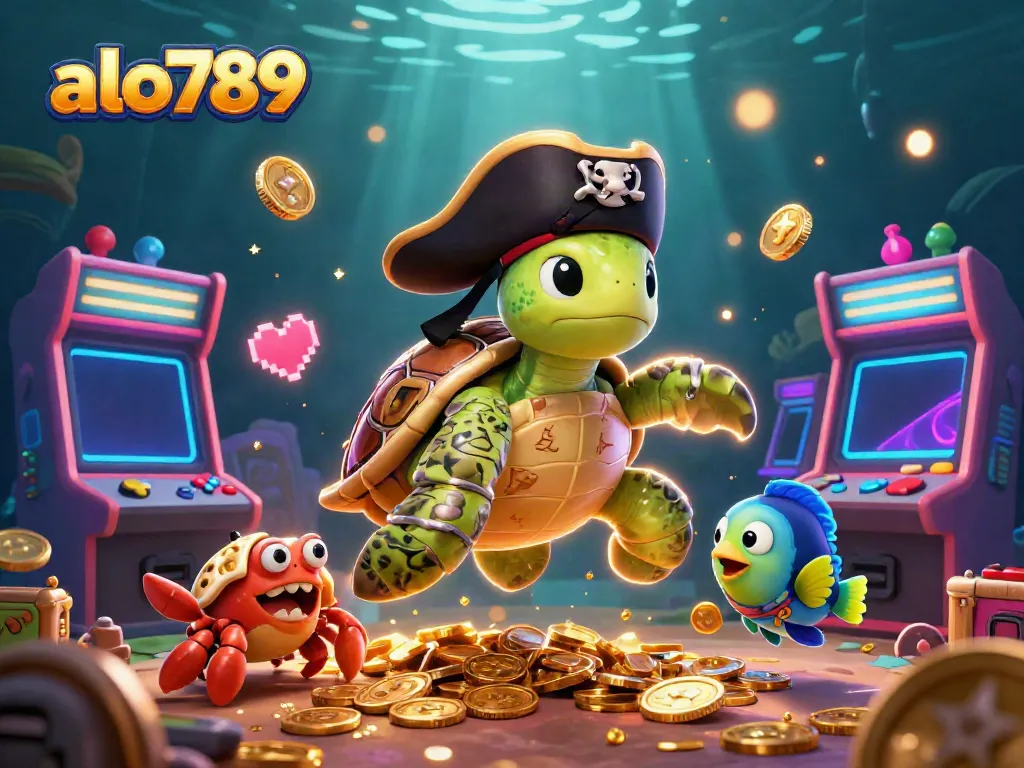 Experience thrilling cockfighting with ALO789 in this vivid underwater scene filled with colorful gaming elements.
