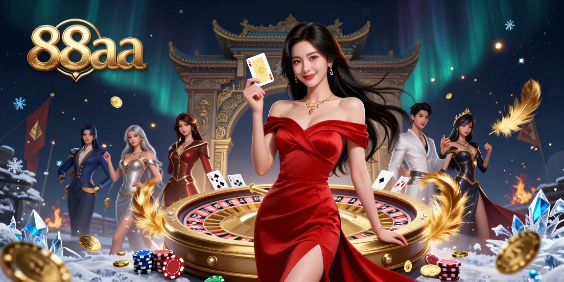 Engage in thrilling games at 88aa, featuring a stunning Asian dealer with a golden card and roulette.