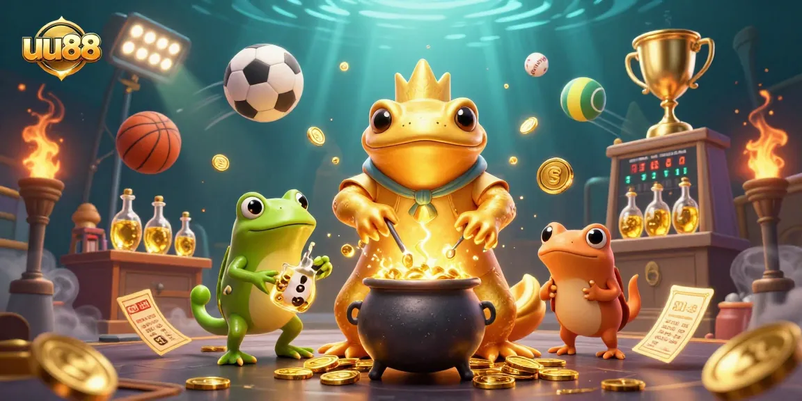Experience dynamic betting action with uu88, featuring a golden salamander alchemist and sports elements.