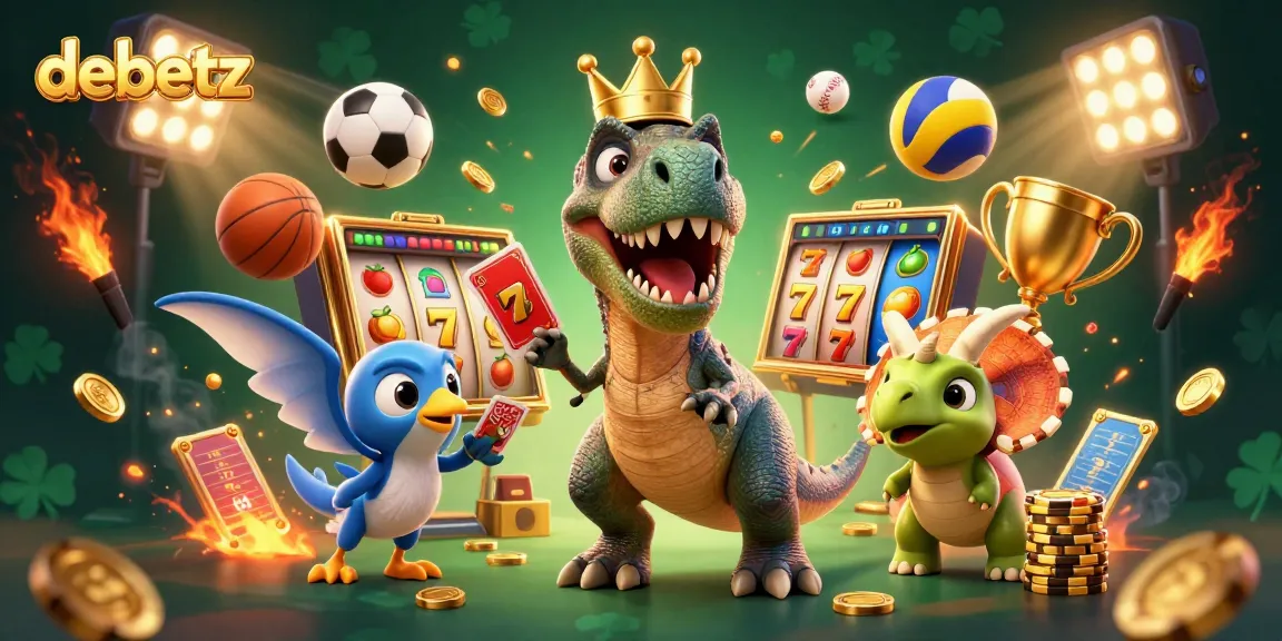 Engage with debetz's vibrant slots experience in a bustling casino scene featuring dynamic characters.