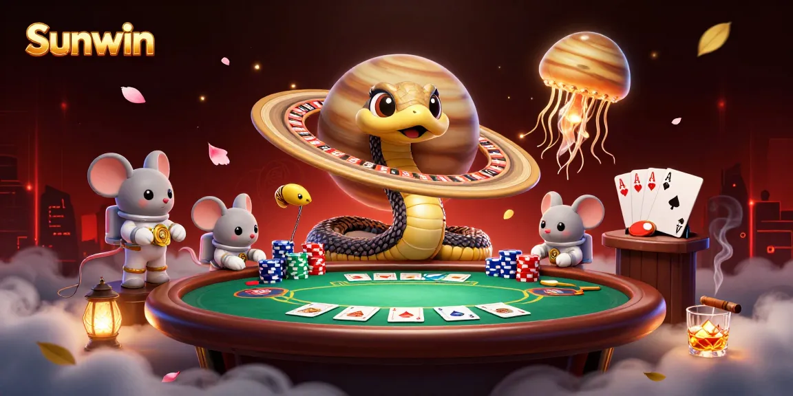 Join the fun at Sunwin with astronaut mice placing bets in a cosmic casino scene.