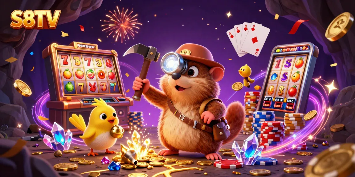 Experience thrilling gameplay with S8TV's vibrant treasure-seeking scene filled with jackpots and celebrations.
