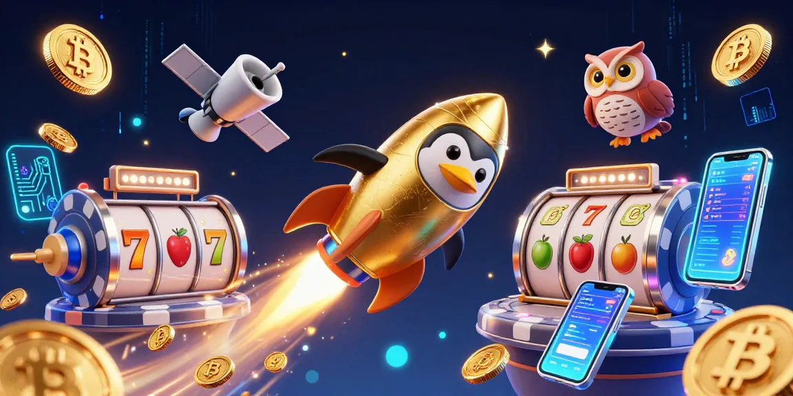 Experience the gk88 gaming excitement with a golden penguin and casino space station in a vibrant cosmic scene.