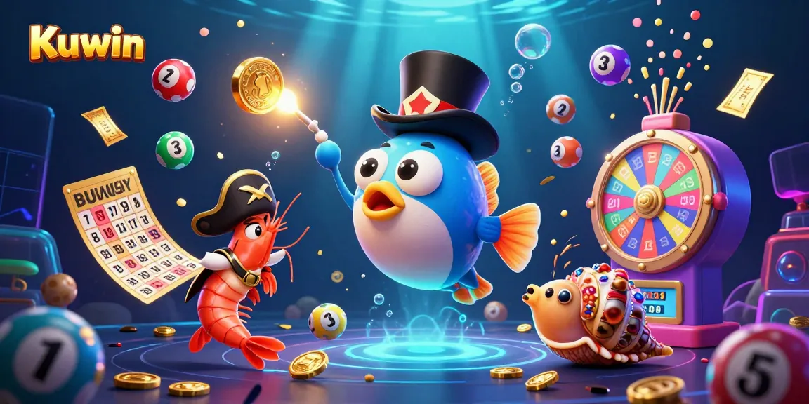 Kuwin showcases a vibrant underwater casino adventure with glowing creatures and colorful lottery elements.
