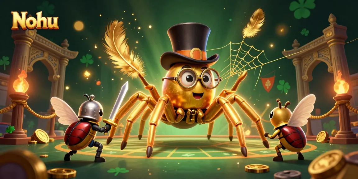 Engage in Nohu gaming with a golden tarantula and beetle knight in a vibrant casino setting.