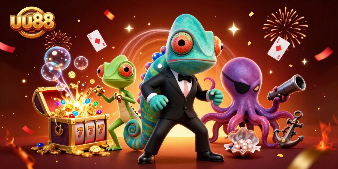 Experience the thrill of uu88 gaming with a colorful, dynamic casino scene featuring unique characters.