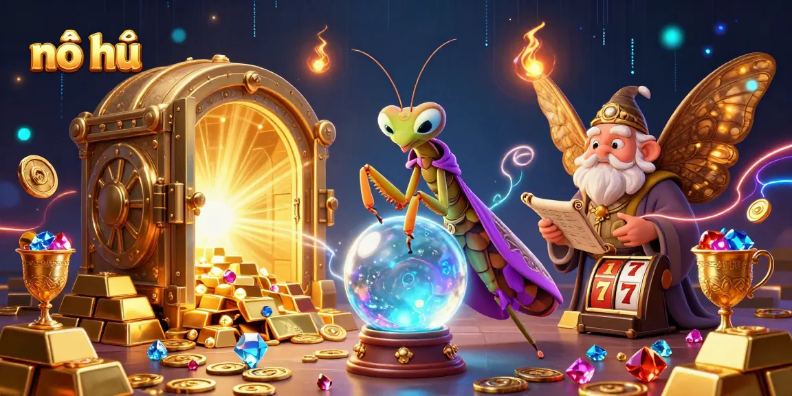 Experience thrilling nổ hũ moments with vibrant characters, slot elements, and sparkling treasures.