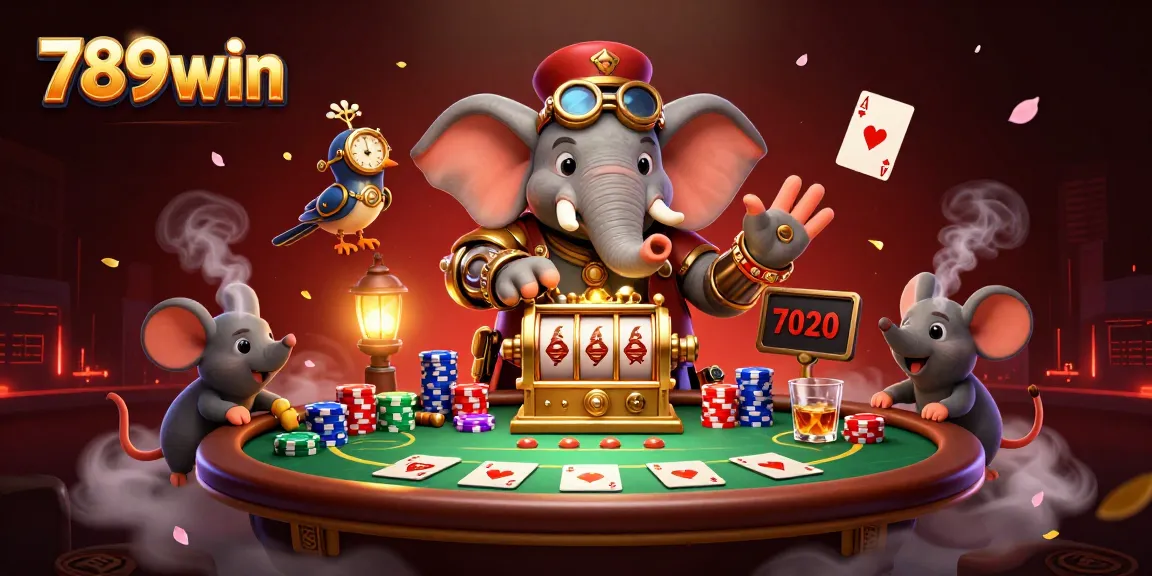 Experience thrilling action with 789win as you spin the golden slot machine in this vibrant casino illustration.