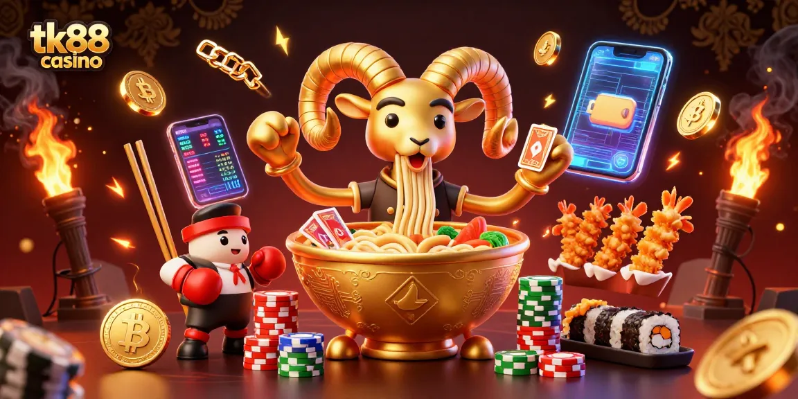 Experience the excitement of tk88 casino with a vibrant 3D illustration featuring lively characters and dynamic game elements.