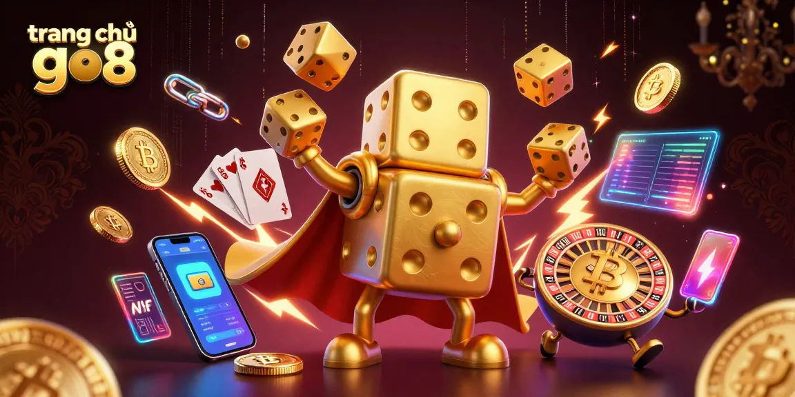 Experience thrilling gaming at trang chủ go8 with a dynamic 3D casino illustration showcasing vibrant elements.