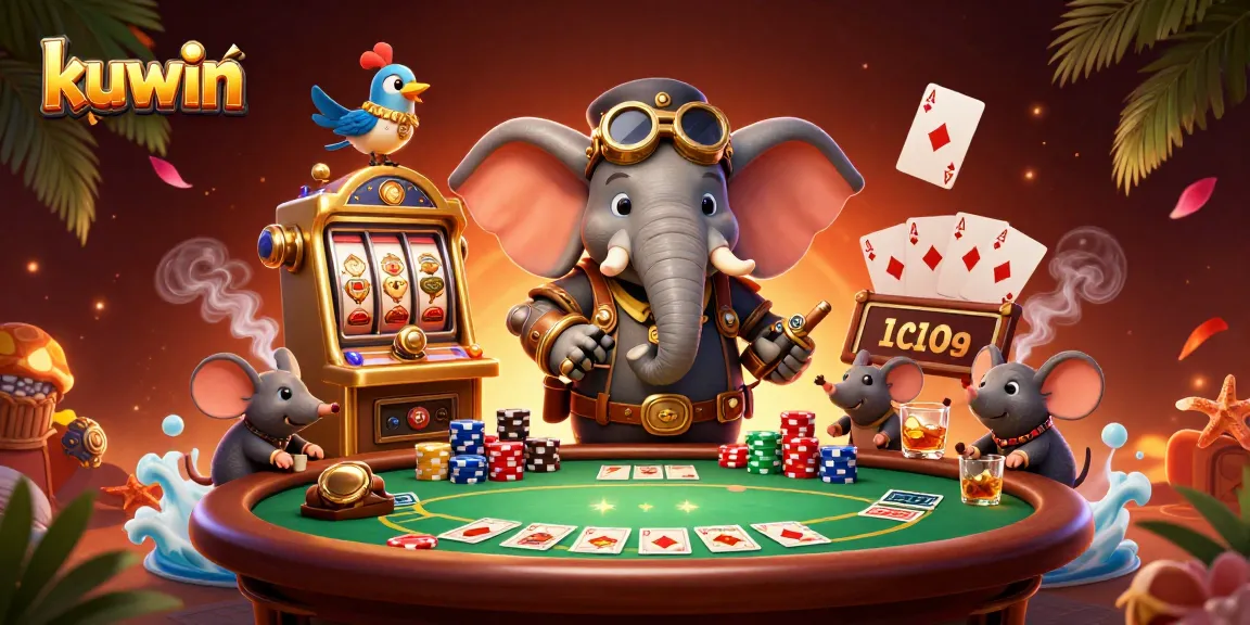 Kuwin players experiencing thrilling jackpot wins with colorful 3D casino elements.