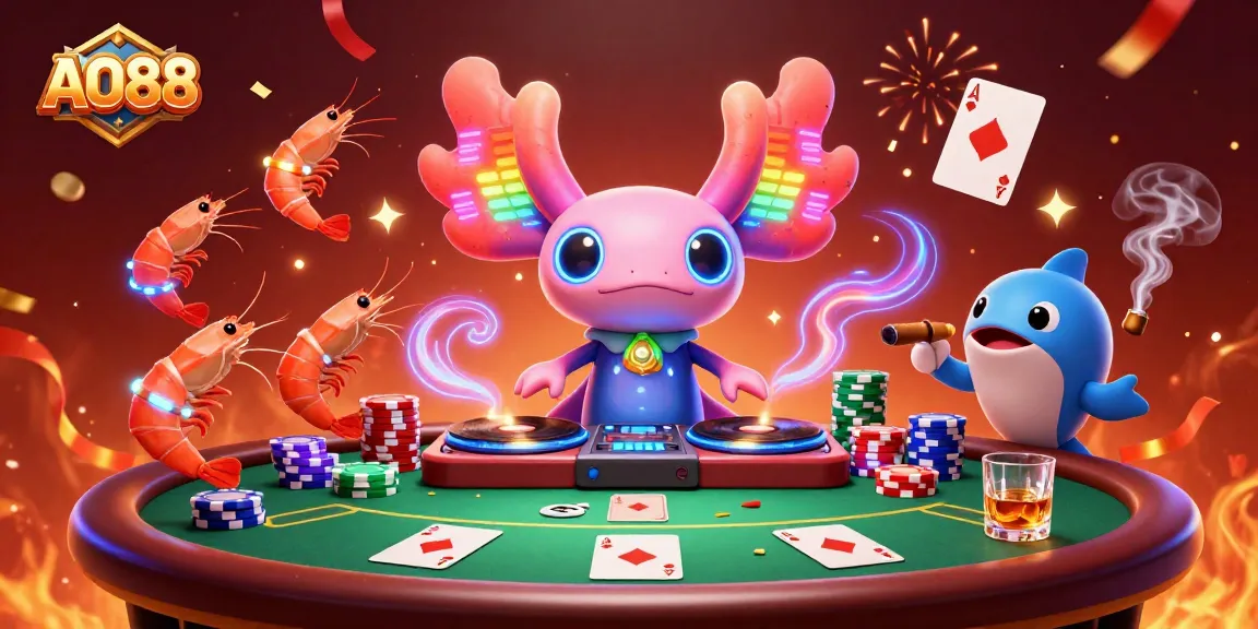 Experience exciting gaming action at AO88 with vibrant characters and casino elements in a dynamic illustration.