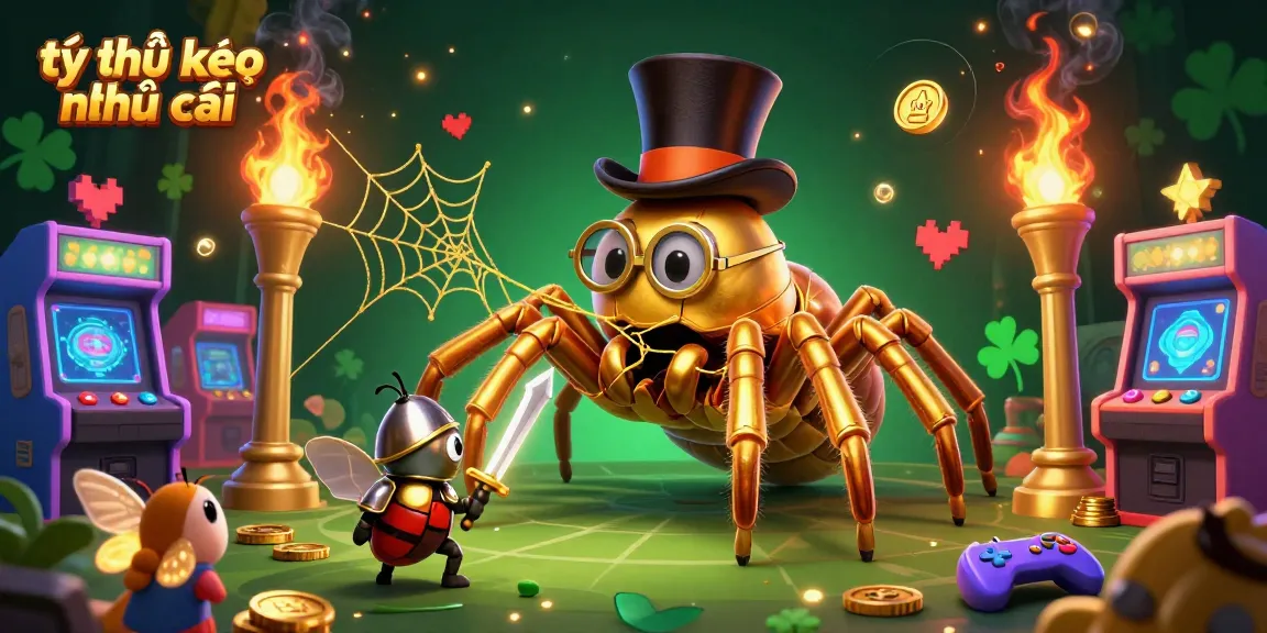 Engaging scene depicting tỷ lệ kèo nhà cái featuring a golden tarantula weaving a web in a casino setting.