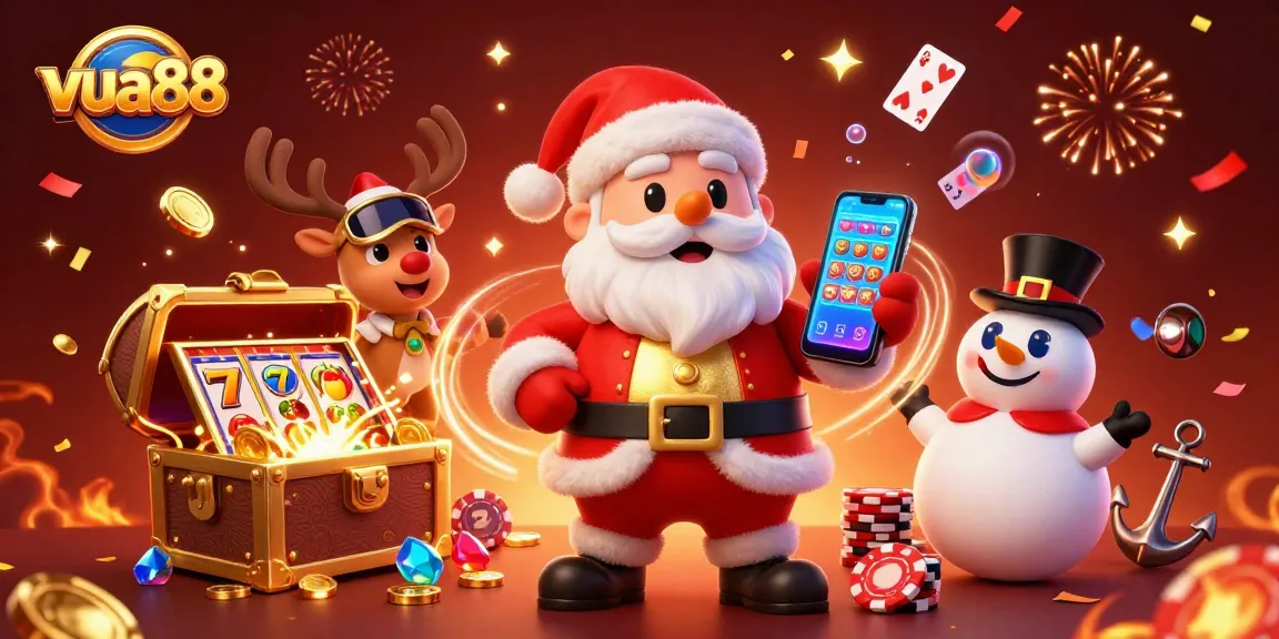 Join the excitement of vua88 with Santa and friends celebrating casino jackpots!