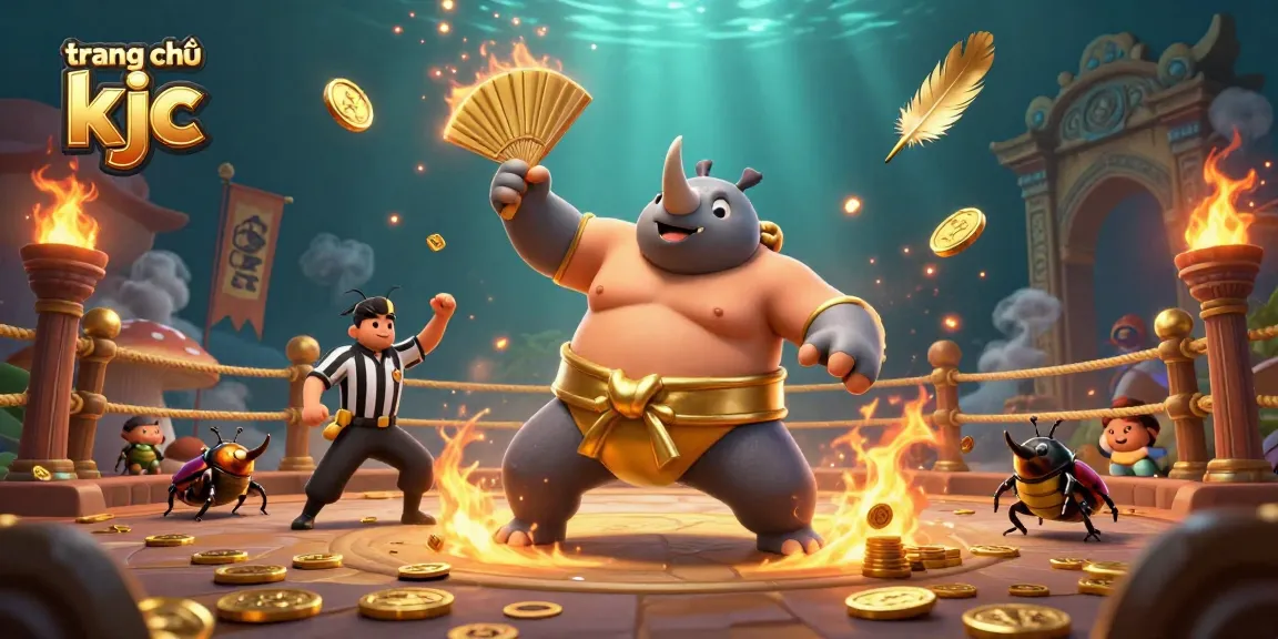 Engage in exciting gameplay with the trang chủ kjc as a rhinoceros beetle champion stomps coins in a vibrant 3D arena.