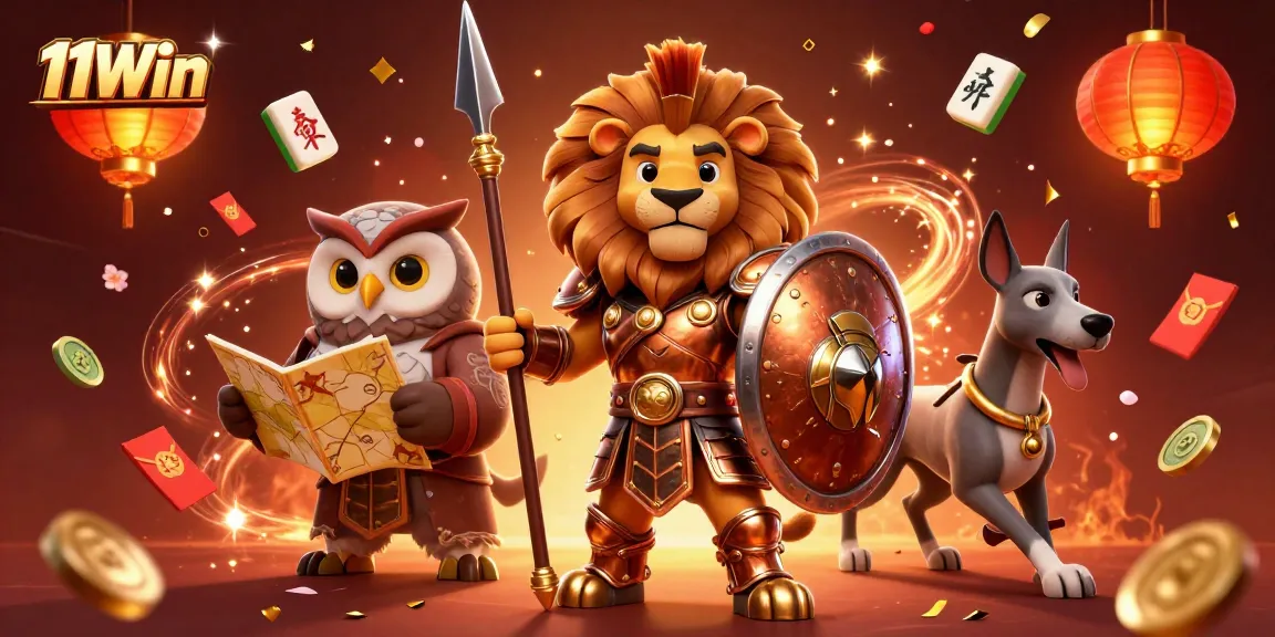 Play engaging casino games with 11Win in a vibrant, dynamic 3D scene filled with lucky symbols.