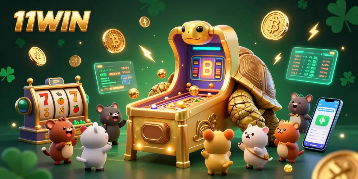 Experience thrilling gameplay at 11WIN with vibrant slot machines and dynamic characters in a casino setting.