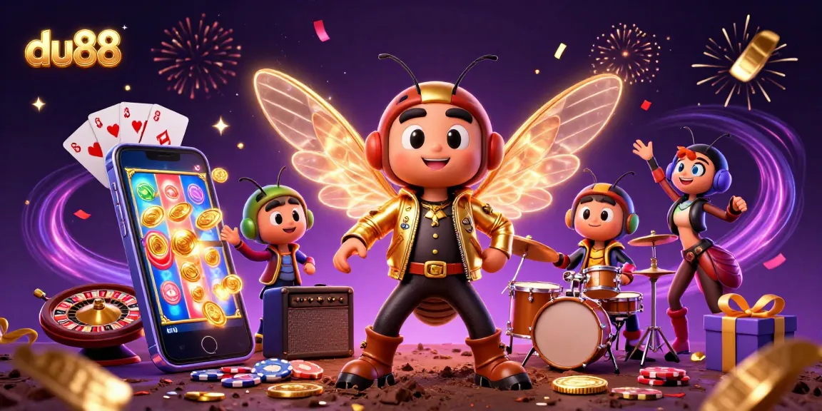 Engage with du88 through 3D slot gaming elements featuring a dynamic rock star scene.