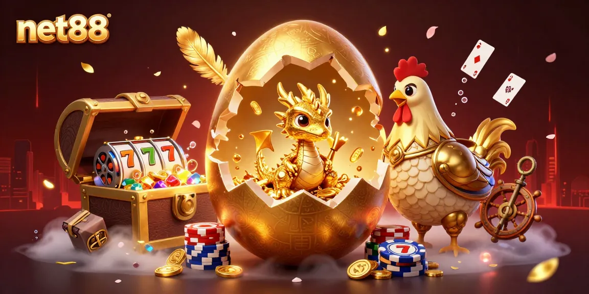 Bet big with net88's vibrant casino scene featuring a golden dragon and poker chips.
