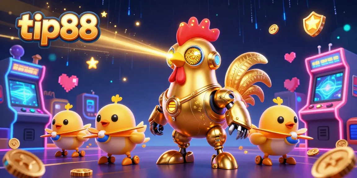 Engage with tip88's thrilling gaming atmosphere featuring a futuristic rooster robot.