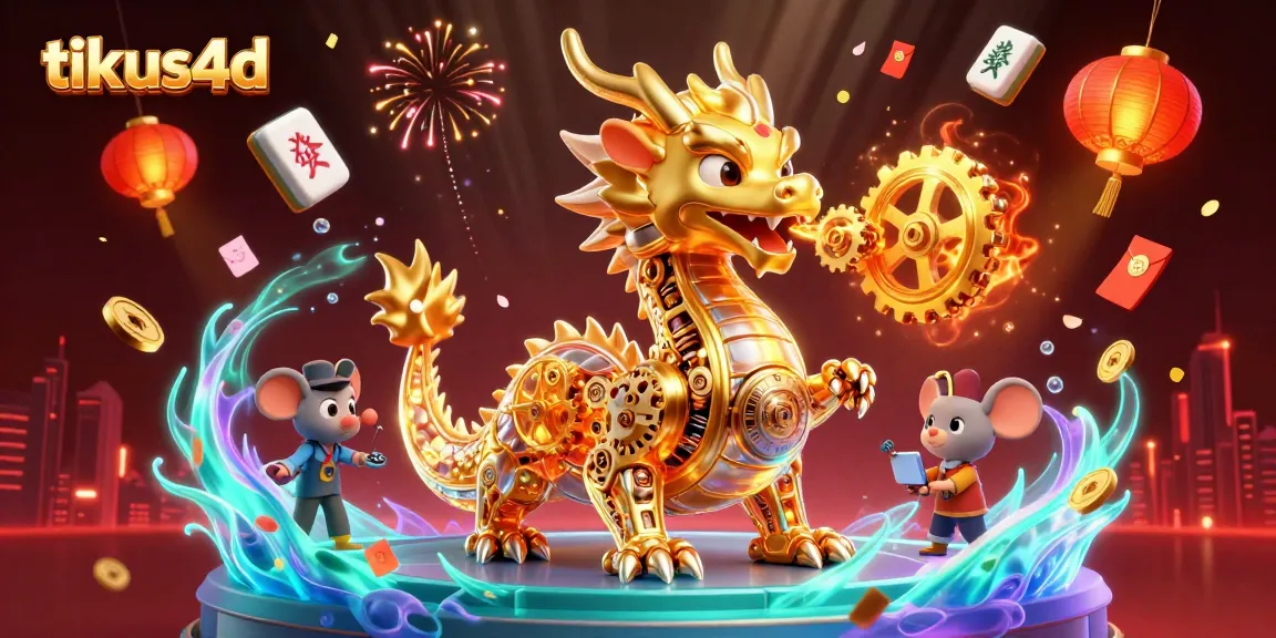 Experience thrilling gaming action at tikus4d, featuring a golden dragon and vibrant casino elements.
