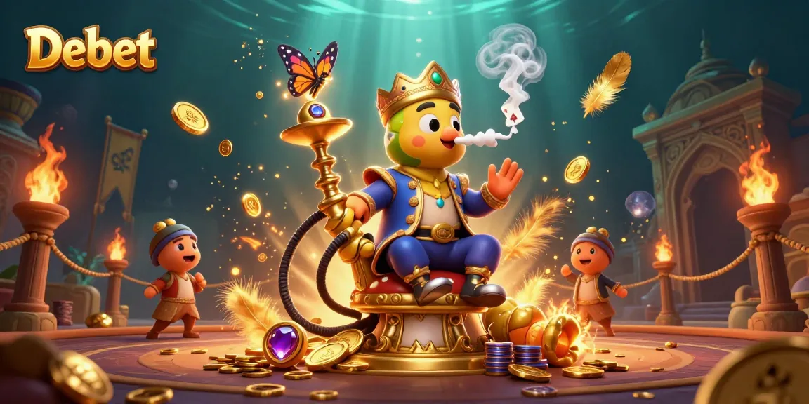 Engage with Debet's captivating casino experience as a colorful caterpillar master oversees gambling adventures.
