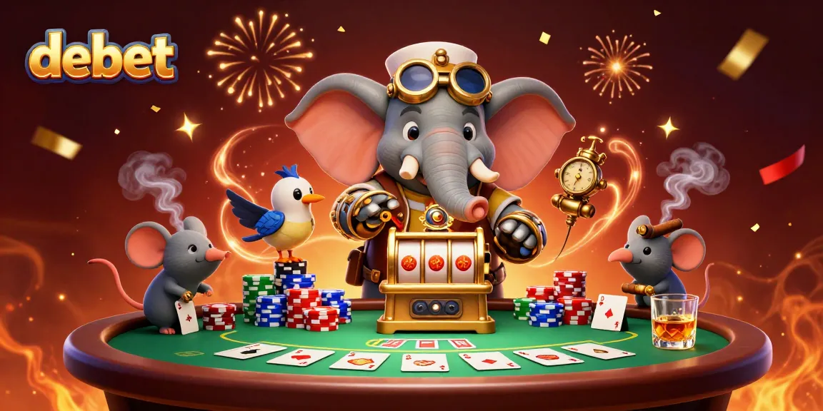 Experience debet with a lively steampunk-themed scene featuring engaging casino elements and characters.
