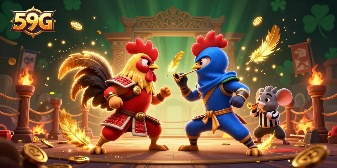 Engage with 59G as the roosters duel in an electrifying casino arena filled with excitement.