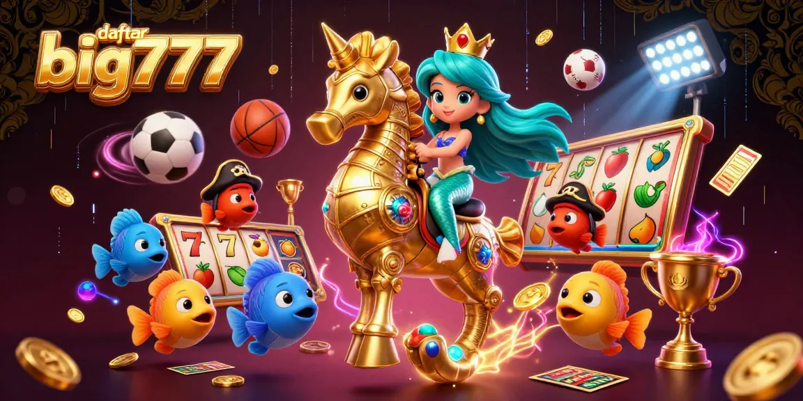 Experience the excitement at daftar big777 with vibrant slots and 3D characters in a captivating casino scene.