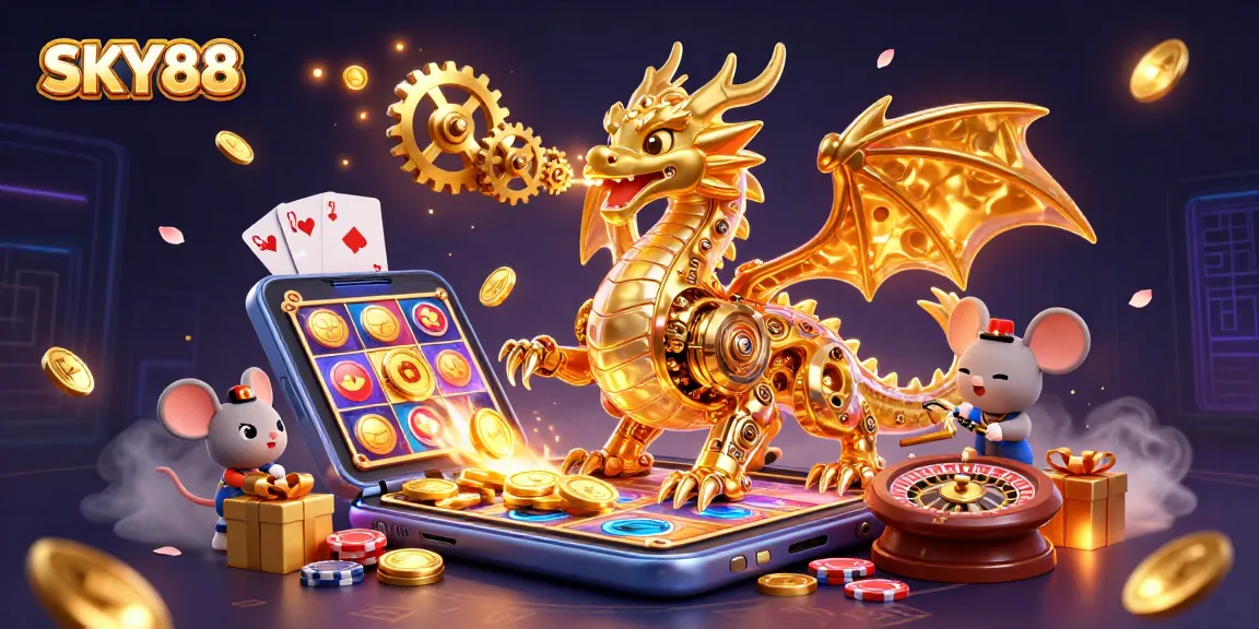 Engage with SKY88's thrilling slot games and bonuses featuring a biomechanical dragon
