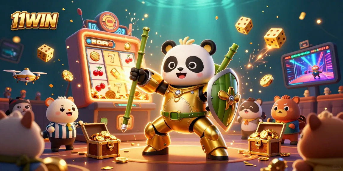 Experience the thrill of 11WIN with a dynamic casino illustration showcasing exciting elements and games.
