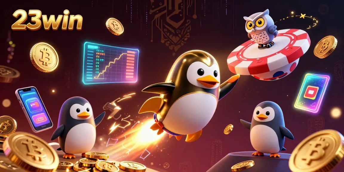 Experience thrilling wins at 23win with a spectacular rocket-powered penguin and a vibrant casino galaxy.