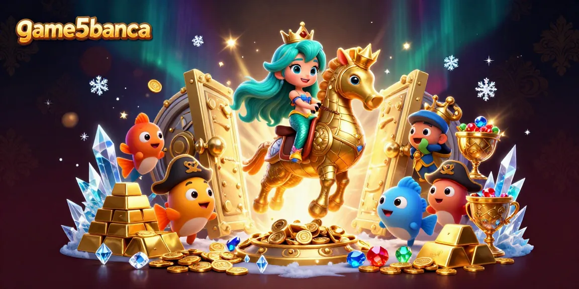 Experience the thrill of game5banca as you navigate treasure-filled underwater adventures with a cartoon mermaid and allies.