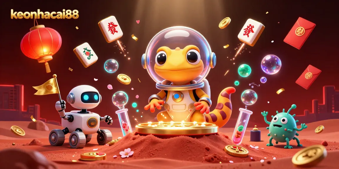 Experience the imaginative world of keonhacai88 with a Martian gecko discovering a golden casino.