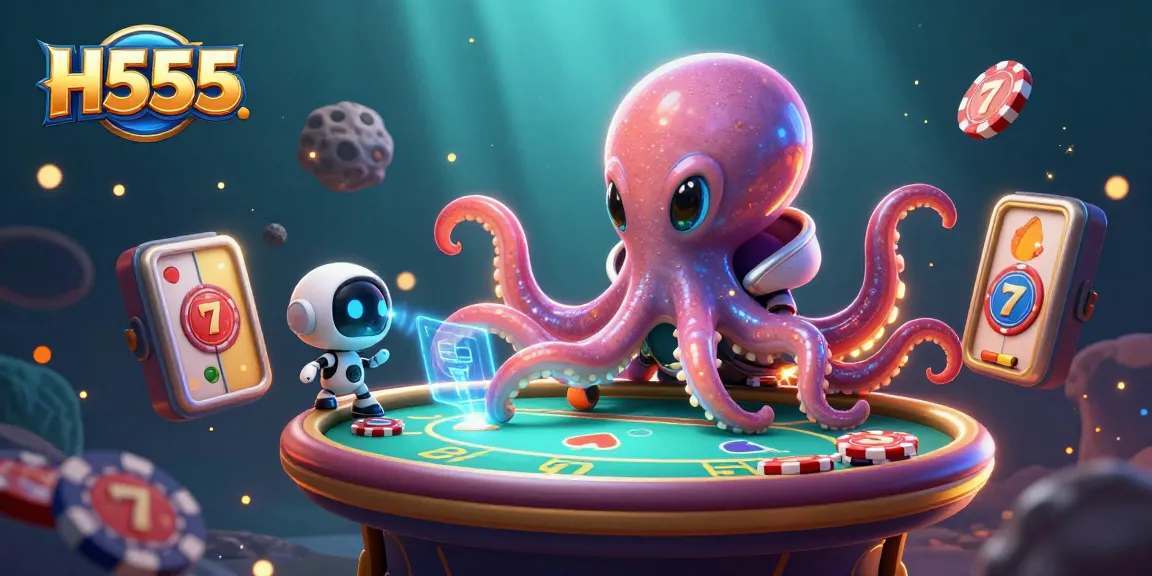 Bet on H555 at a mesmerizing 3D illustration with an alien octopus and exciting slot elements.