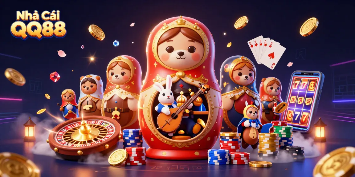 Engage with Nhà Cái QQ88's vibrant online casino universe, featuring entertaining characters and dynamic game elements.