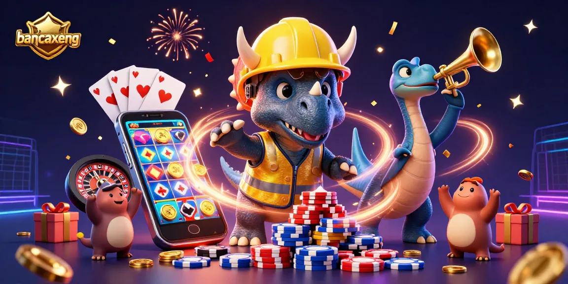 Experience the excitement of bancaxeng with a triceratops building poker chips while celebrating with friends.