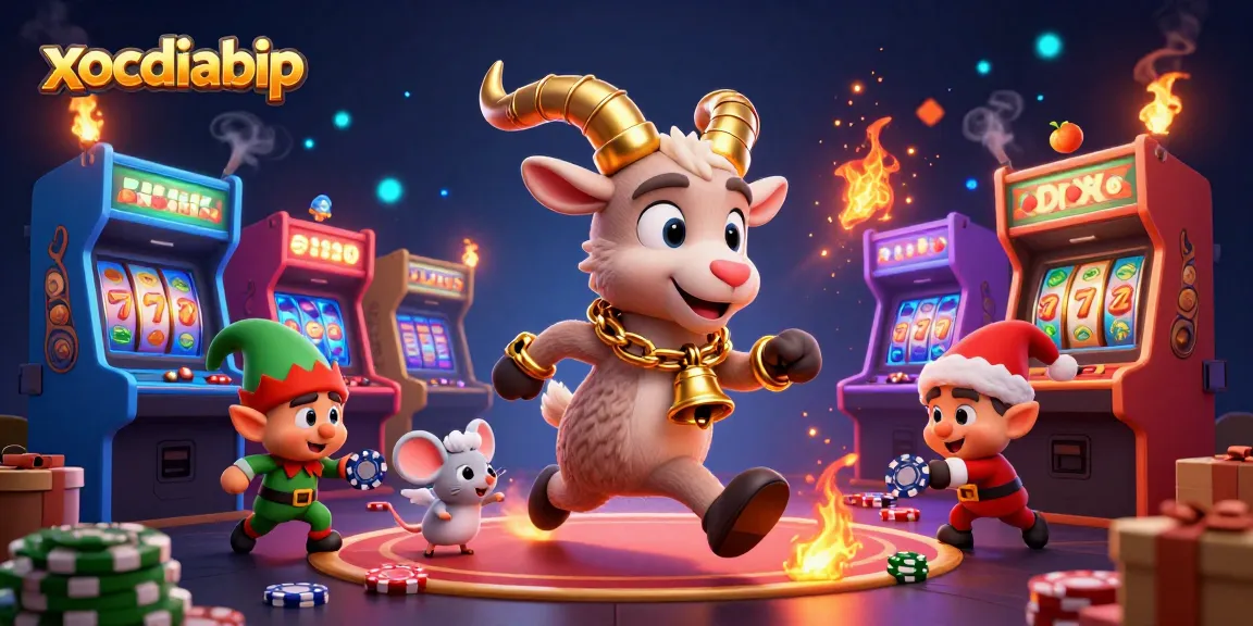 Xocdiabip's festive horror casino features a Krampus goat and elf gremlins in action.