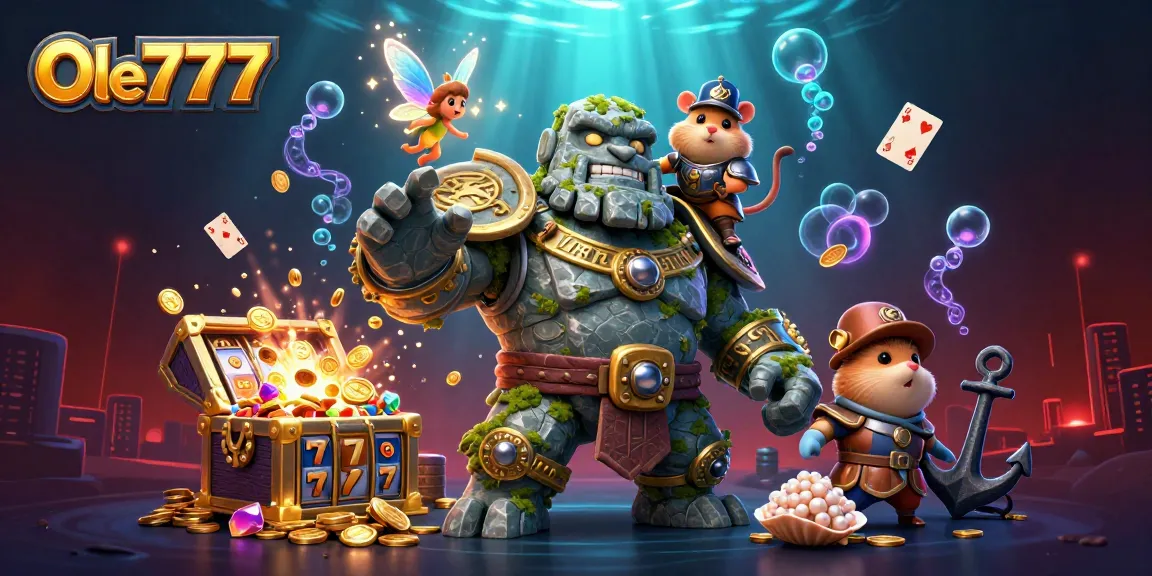 Win big at Ole777 with exciting 3D slots featuring a magical golem and a knight.
