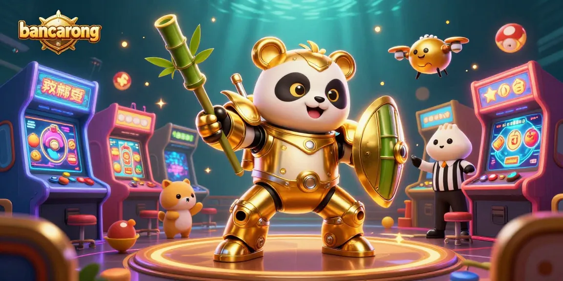 Bancarong engages players with a golden panda mech-suit in an exciting arcade casino scene.