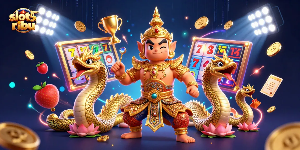 Experience the thrill of winning big with slot 5 ribu, surrounded by vibrant slot reels and dynamic action.