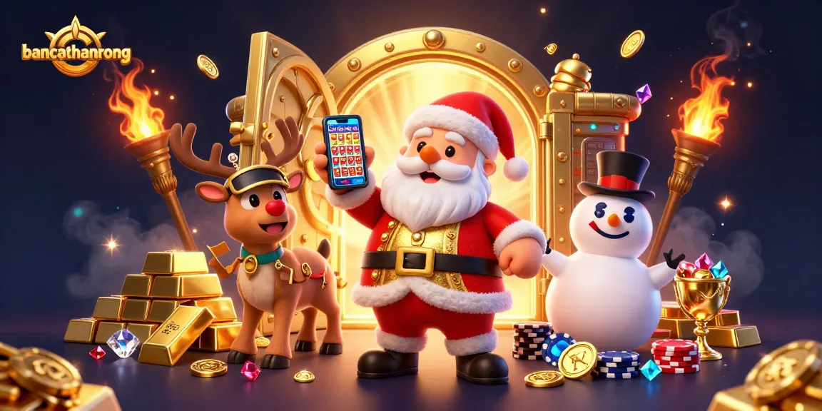 Bancathanrong celebrates festive gaming with Santa, slots, and treasure in a vibrant casino scene.