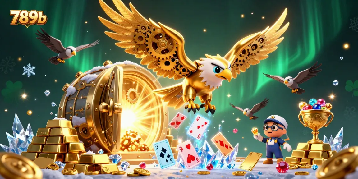 Experience thrilling gameplay with 789b as golden eagle navigates through a treasure-filled casino.