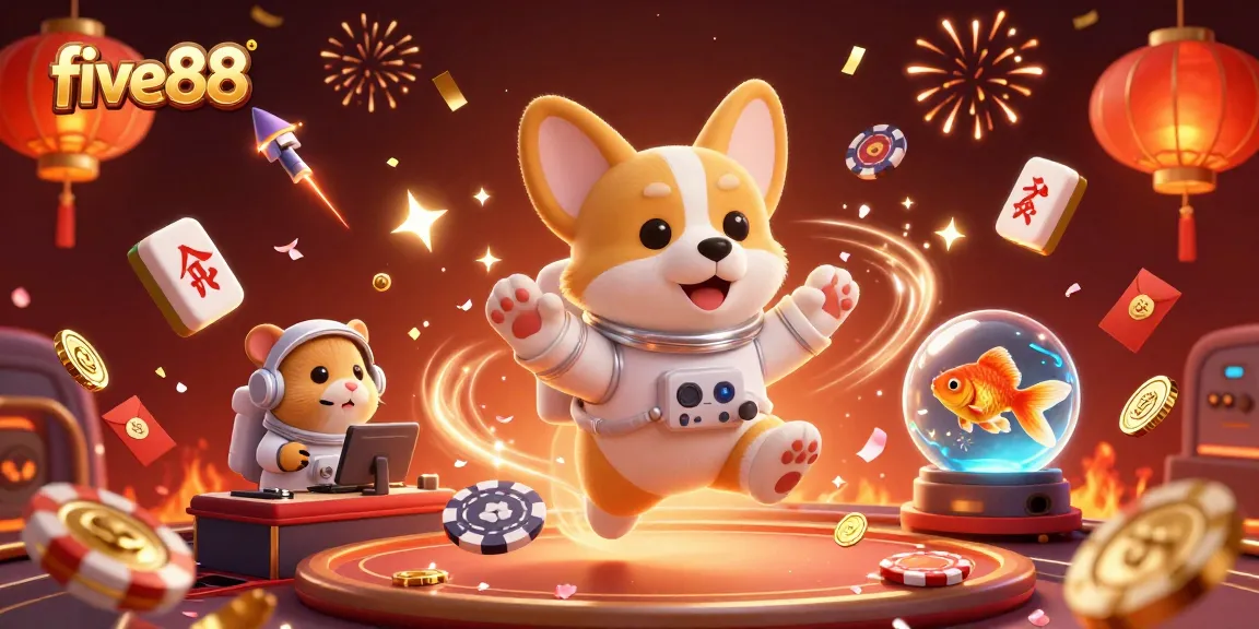 Experience gaming excitement with five88's vibrant casino adventure featuring corgi astronauts and treasures!